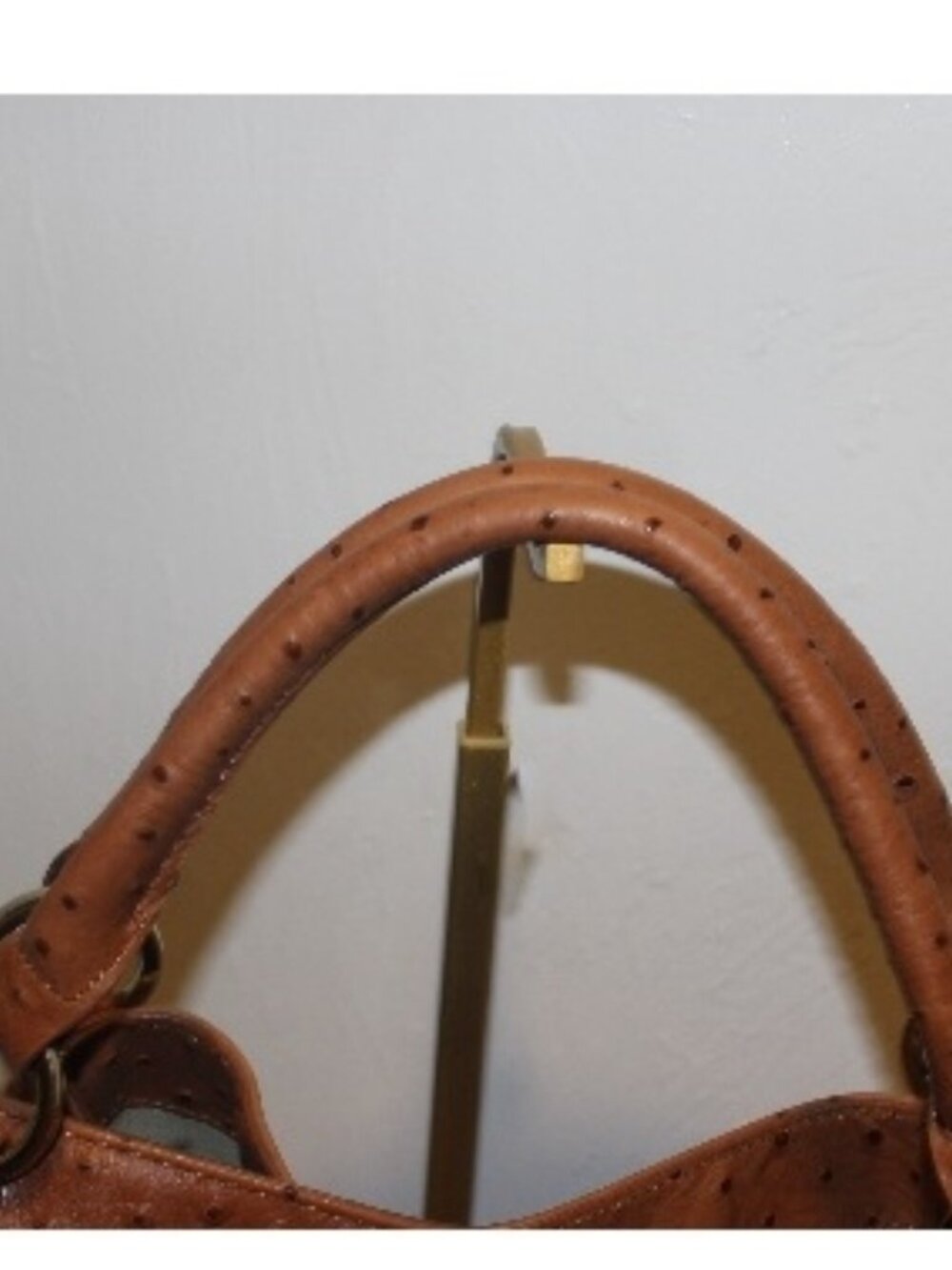 New $378 Gili G.I.L.I Cognac Ostrich Embossed Roma 2 Tote Shoulder Bag w Tassel - Picture 2 of 8
